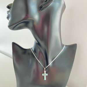Natural Larimar cross pendant necklace with 925 sterling silver chain